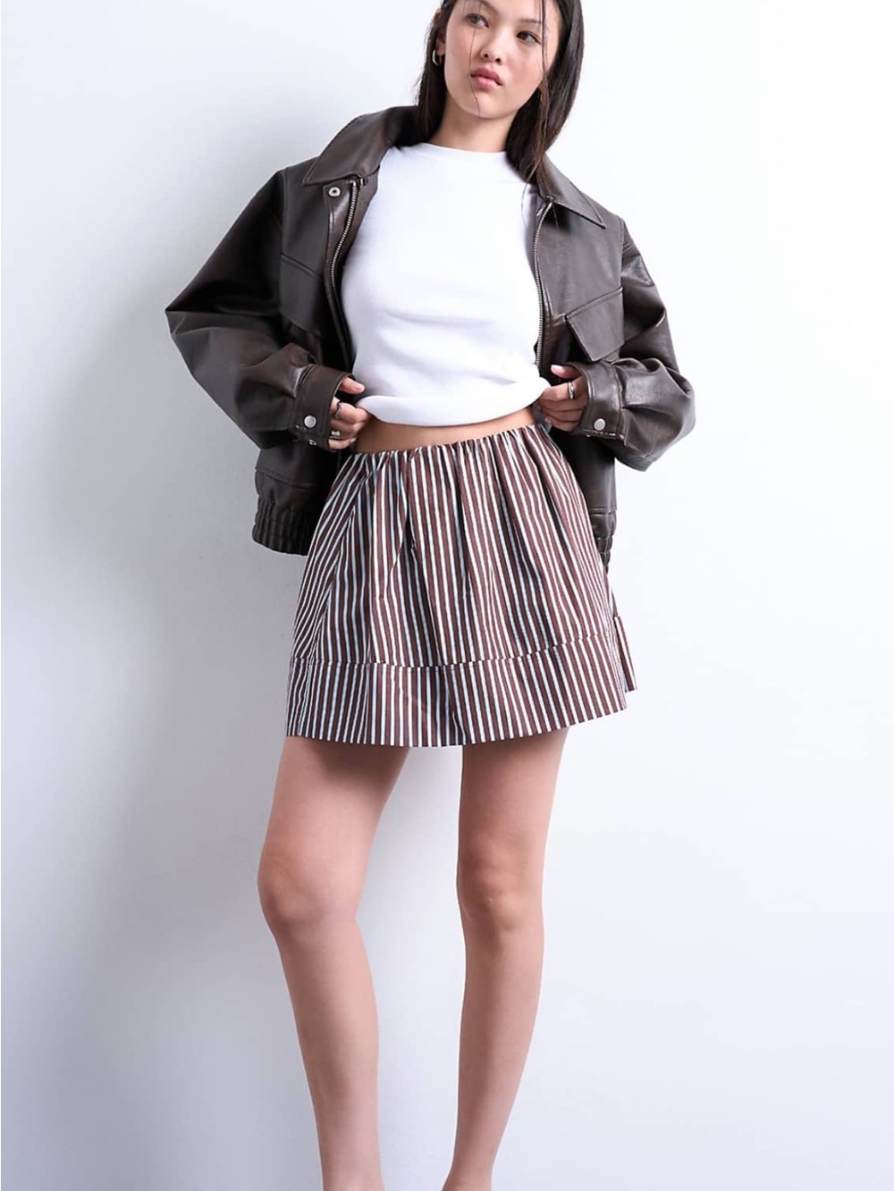 ***NWT*** Topshop poplin mini skirt in brown and blue stripe